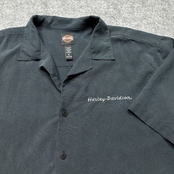 Harley Davidson Shirt Mens XL Black‎ Willie G Flaming Skull Embroidered Rayon - Picture 4 of 10